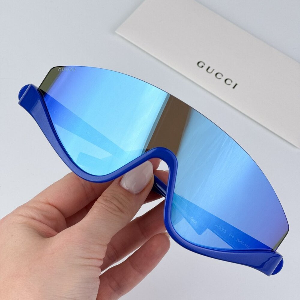 Gucci GG1650S 010 BRAND NEW Sunglasses Blue Blue Mirror Unisex Shield Mask